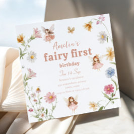 Fairy First Watercolor Widflower Girls Birthday 招待状