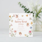 Fairy First Watercolor Widflower Girls Birthday 招待状 (スタンド正面)