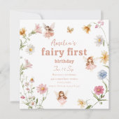 Fairy First Watercolor Widflower Girls Birthday 招待状 (正面)
