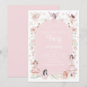 Fairy First Whimsical Floral 1st Birthday 招待状 (正面/裏面)