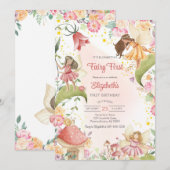 Fairy First Whimsical Floral 1st Birthday 招待状 (正面/裏面)