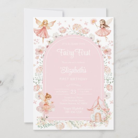 Fairy First Whimsical Floral 1st Birthday  招待状 (正面)
