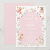 Fairy First Whimsical Floral 1st Birthday  招待状 (正面/裏面)