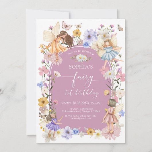 Fairy First Wildflower 1st Birthday Invitation 招待状 (正面)