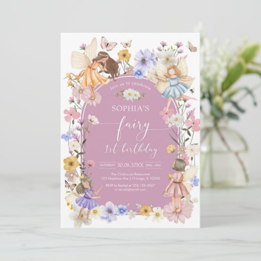 Fairy First Wildflower 1st Birthday Invitation 招待状 (スタンド正面)