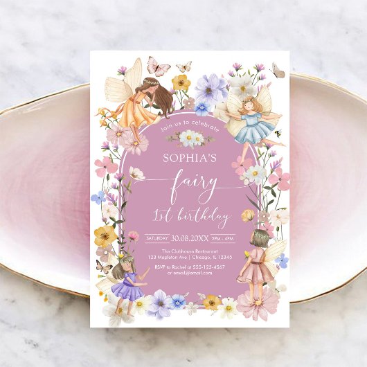 Fairy First Wildflower 1st Birthday Invitation 招待状