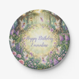 Fairy Floral Garden Purple Birthday  ペーパープレート
