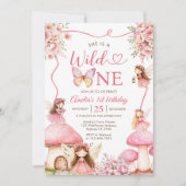 Fairy Floral Girls 1st Birthday Party 招待状 (正面)