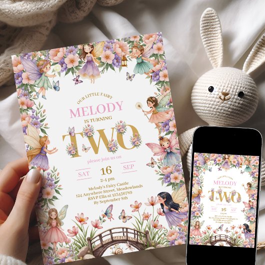 Fairy flower 2nd birthday Invitation 招待状