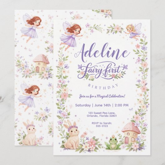 Fairy Garden First Birthday Invitation 招待状 (正面/裏面)