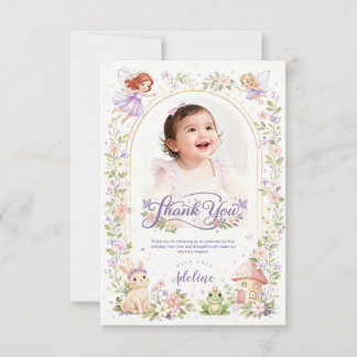 Fairy Garden First Birthday Photo Thank You Card サンキューカード