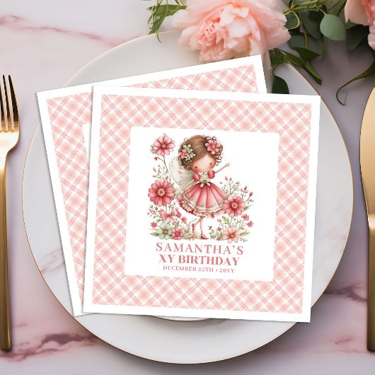 Fairy Girl 1st Birthday Magical Pink Floral napkin