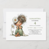 Fairy Girl 1st Birthday Sage Green Floral Invites 招待状 (正面)