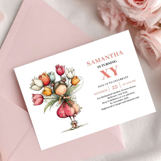 Fairy Girl 4th Birthday Whimsy Pink invitation 招待状