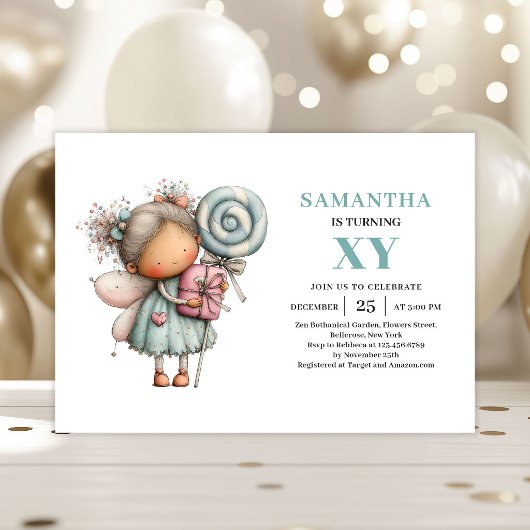 Fairy Girl 7th Birthday Magical Whimsy Cute invite 招待状