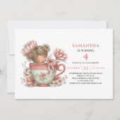 Fairy Girl Birthday Blush Floral Pink Tea Party 招待状 (正面)