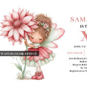 Fairy Girl Birthday Blush Floral Pink Tea Party 招待状