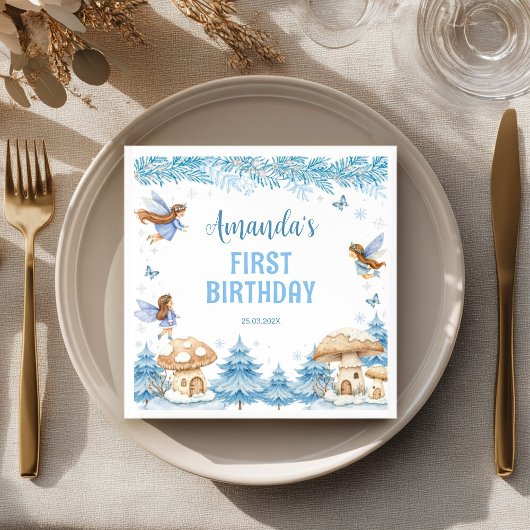 Fairy Girl Winter Garden Birthday Napkins スタンダードカクテルナプキン