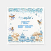 Fairy Girl Winter Garden Birthday Napkins スタンダードカクテルナプキン (正面)