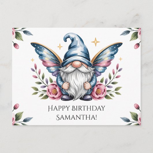 Fairy Gnome and Rose with Custom Text ポストカード (正面)