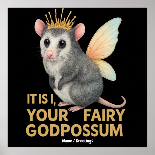 Fairy Godpossum Cute Opossum with Crown and Wings  ポスター (正面)