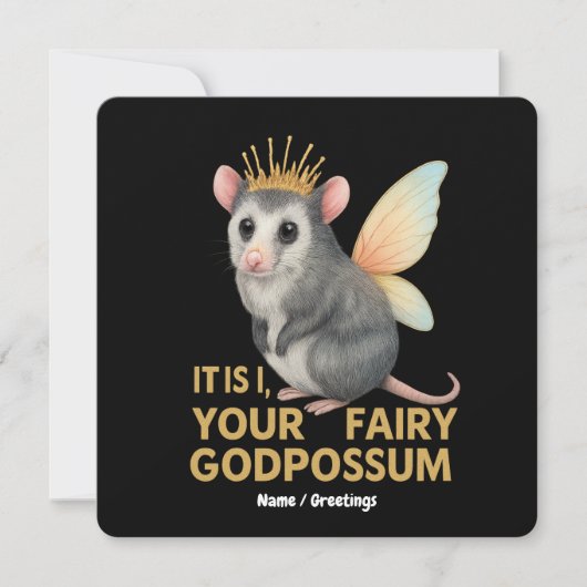 Fairy Godpossum Cute Opossum with Crown and Wings  招待状 (正面)