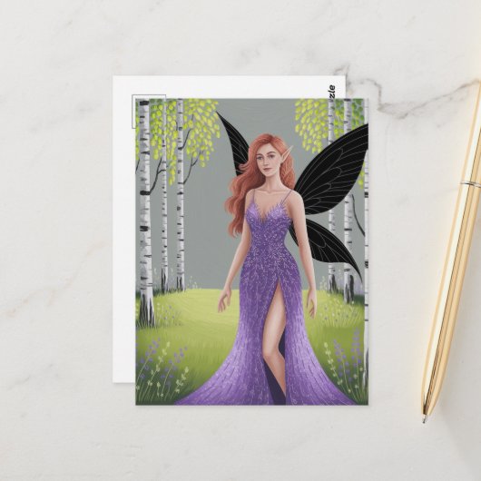 Fairy in a Purple Dress Forest Fantasy ポストカード (正面/裏面インサイチュ)