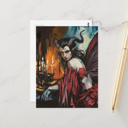 Fairy in a Red Dress Dark Fantasy ポストカード (正面/裏面インサイチュ)