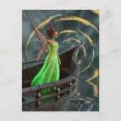 Fairy in Green Dress on a Boat with Red Horns ポストカード (正面)