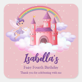 Fairy Kid's Birthday Fairytale Castle Rainbow  スクエアシール