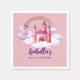 Fairy Kid's Birthday Fairytale Castle Rainbow  スタンダードカクテルナプキン
