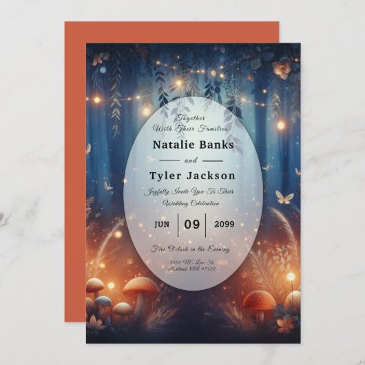 Fairy Lights and Moonlit Forest Magic Wedding 招待状 (正面/裏面)