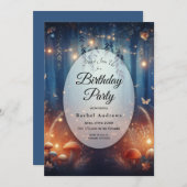 Fairy Lights in a Moonlit Forest Birthday Party 招待状 (正面/裏面)