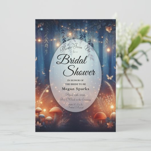 Fairy Lights in a Moonlit Forest Bridal Shower 招待状 (スタンド正面)