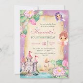 Fairy Magical Princess garden castle 4th Birthday 招待状 (正面)
