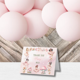 Fairy Mushroom House Pink Birthday サンキューカード