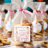 Fairy Mushroom House Pink Birthday スクエアシール