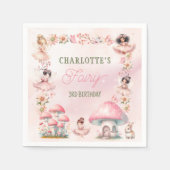 Fairy Mushroom House Pink Birthday スタンダードカクテルナプキン (正面)
