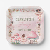 Fairy Mushroom House Pink Birthday ペーパープレート (正面)