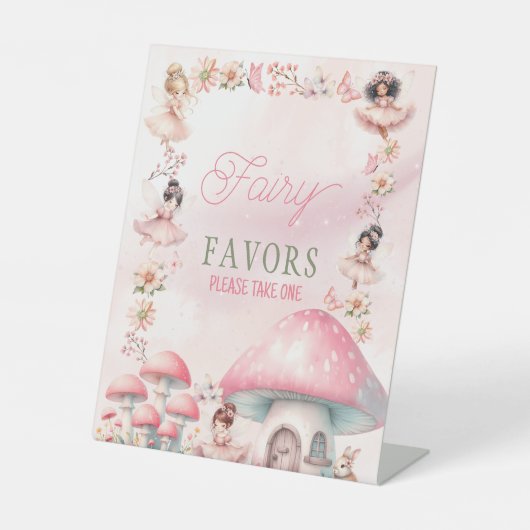 Fairy Mushroom House Pink Birthday Favors 台座サイン (正面)