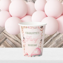 Fairy Mushroom House Pink Birthday Paper cup