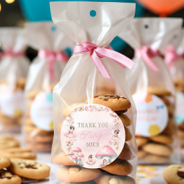 Fairy Mushroom House Pink Thank You ラウンドシール