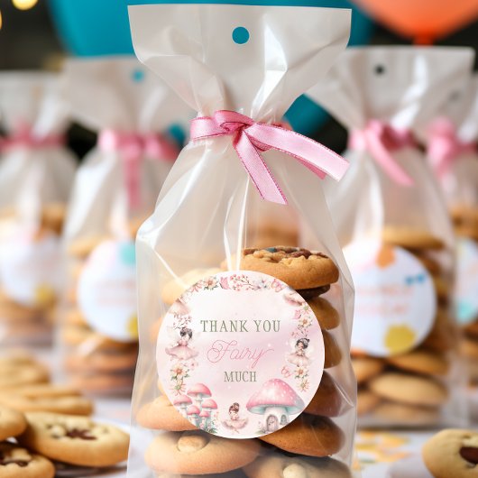 Fairy Mushroom House Pink Thank You ラウンドシール