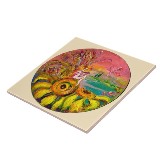 FAIRY OF THE SUNFLOWERS yellow pink ivory タイル (側面)