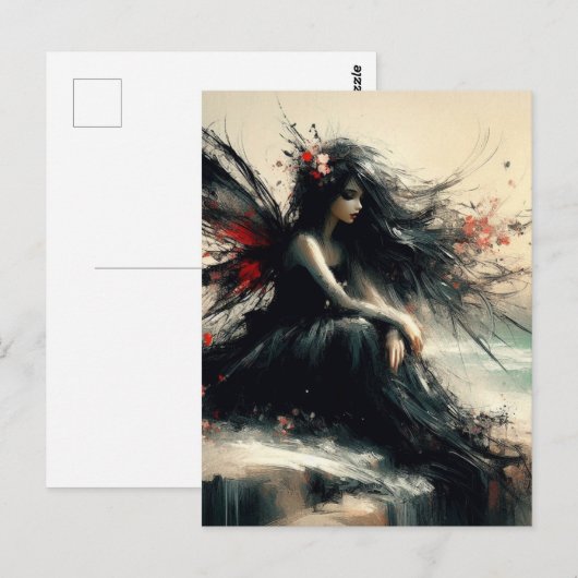 Fairy on a Seaside cliff  in Black Dress ポストカード (正面/裏面)