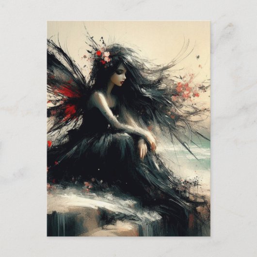 Fairy on a Seaside cliff in Black Dress ポストカード (正面)
