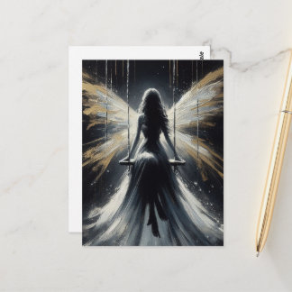 Fairy on a Swing at Night in White Dress ポストカード