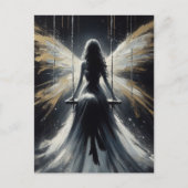 Fairy on a Swing at Night in White Dress ポストカード (正面)