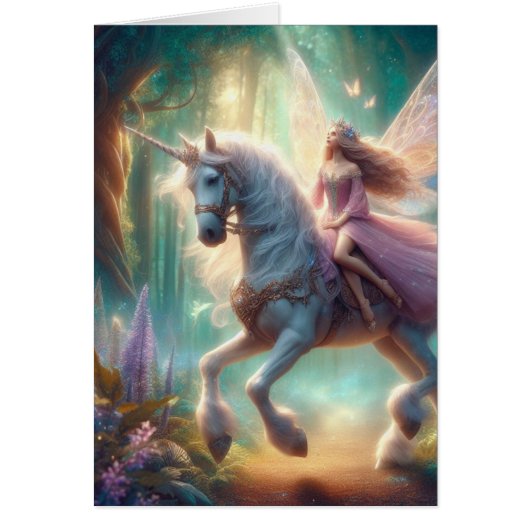 Fairy on her Unicorn 空白の Inside Greeting Card (正面)