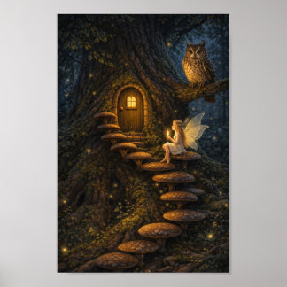 Fairy on Mushroom Staircase-Enchanted Tree House  ポスター